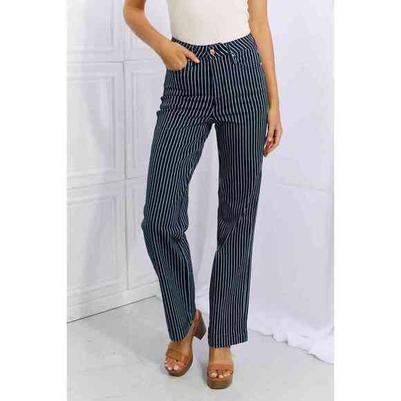 Judy Blue Denim - Judy Blue Cassidy Full Size High Waisted Tummy Control Striped Straight Jeans